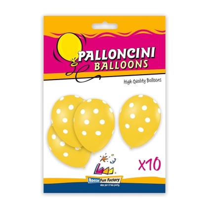 Palloncini 12" (30cm) giallo 11 con stampa bianca globo Pois, 10pz.