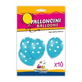 Palloncini 12" (30cm) celeste 46 con stampa bianca globo Pois, 10pz.