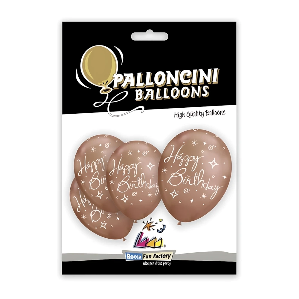 Palloncini 12" (30cm) rame con stampa bianca globo Happy Birthday, 5pz.