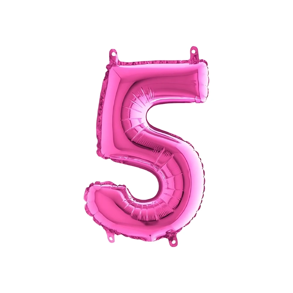 Palloncini numero 5 fucsia mini shape 14" (35cm) in mylar, 5pz.