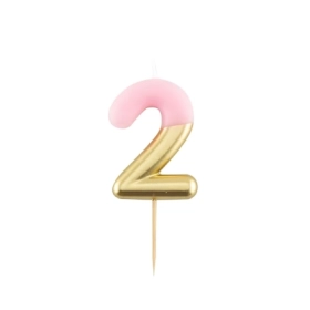 Candelina Metal numero 2 Bianca e Oro 10,5cm, 1pz.