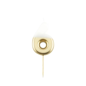 Candelina Metal numero 6 Bianca e Oro 10,5cm, 1pz.