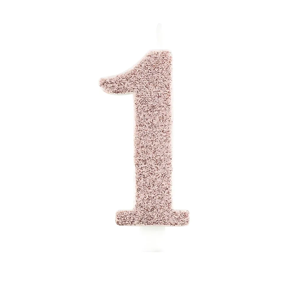 Candelina numero 1 Rose Gold glitter 9,5cm, 1pz.