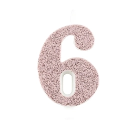 Candelina numero 6 Rose Gold glitter 9,5cm, 1pz.