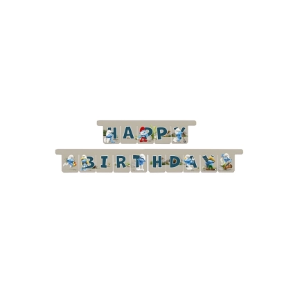 Festone bandierine Happy Birthday I Puffi, 1pz.