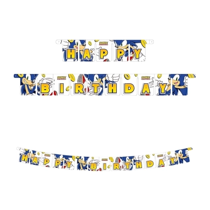 Festone bandierine Happy Birthday Sonic, 1pz.