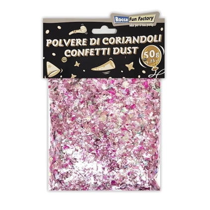 Polvere di Coriandoli colori femminili rosa, 1 bustina da 50g.
