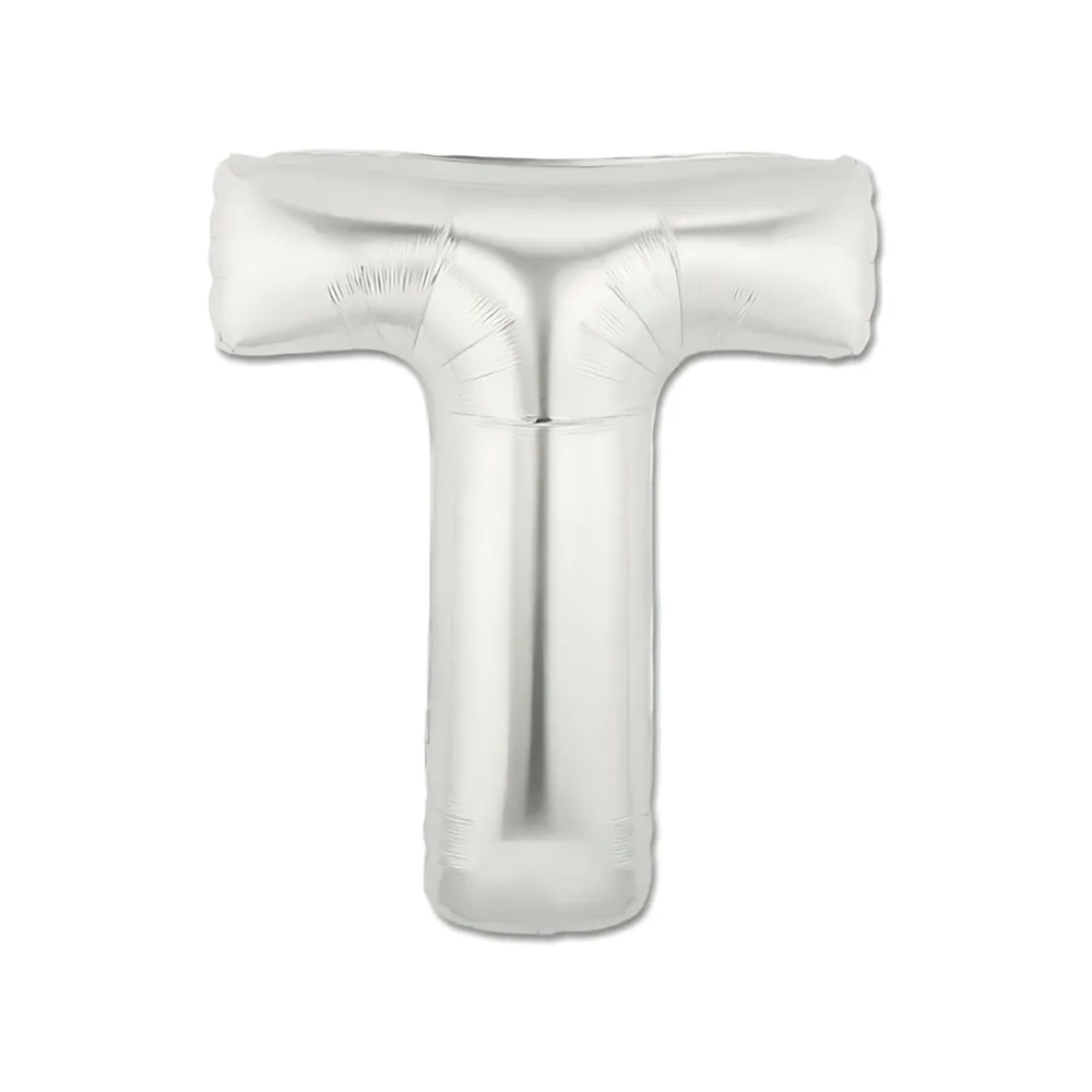 Palloncino Lettera "T" Argento super shape 40" (101cm) in mylar, 1pz.