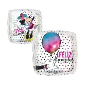 Palloncino quadrato Minnie Feliz Cumple! standard shape 18" (45cm) in mylar, 1pz.