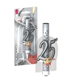 Candela fontana pirotecnica 25 Anniversario argento con fedi, categoria F1, 1pz.
