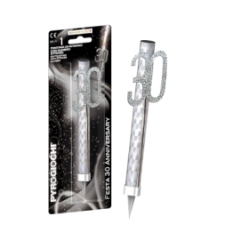 Candela fontana pirotecnica Anniversary argento numero 30 con strass, categoria F1, 1pz.