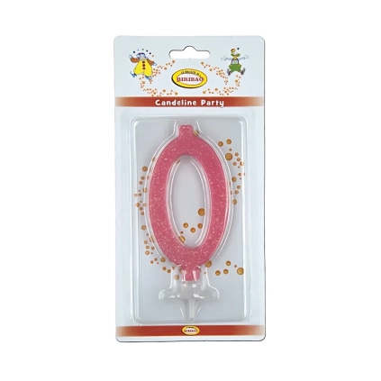 Candelina numero 0 rosa glitter Grande, 1pz.