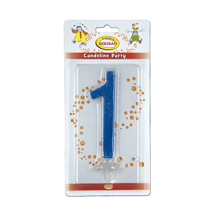 Candelina numero 1 blu glitter grande, 1pz.