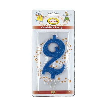 Candelina numero 2 blu glitter grande, 1pz.