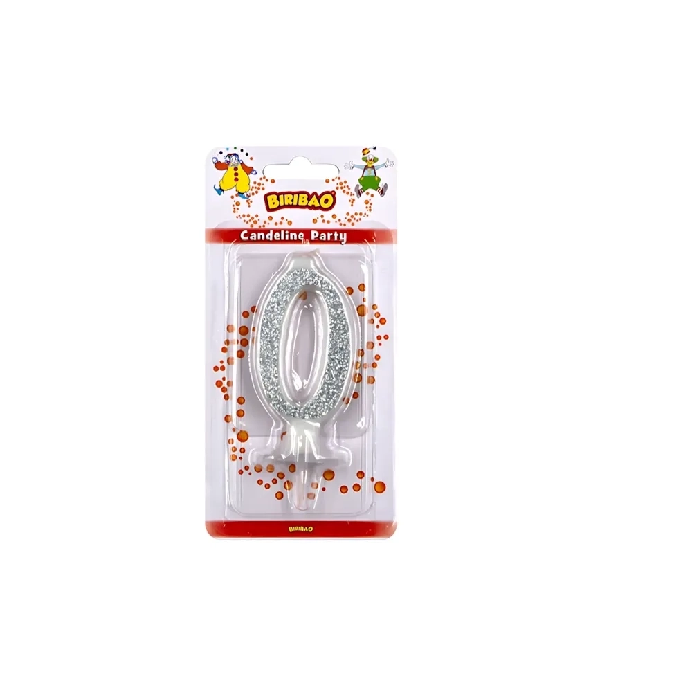 Candelina numero 0 argento glitter, 1pz.