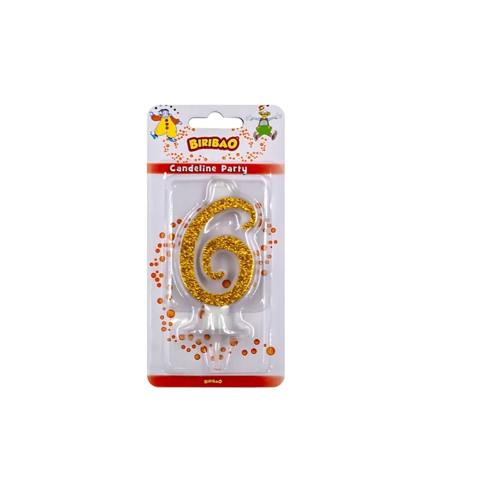 Candelina numero 6 oro glitter, 1pz.