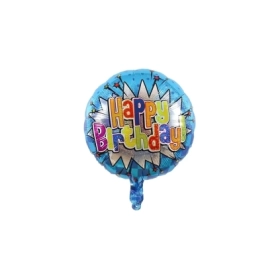 Palloncino Happy Birthday Ologr. Fumetto Blu standard shape 18" (45cm) in mylar, 1pz.