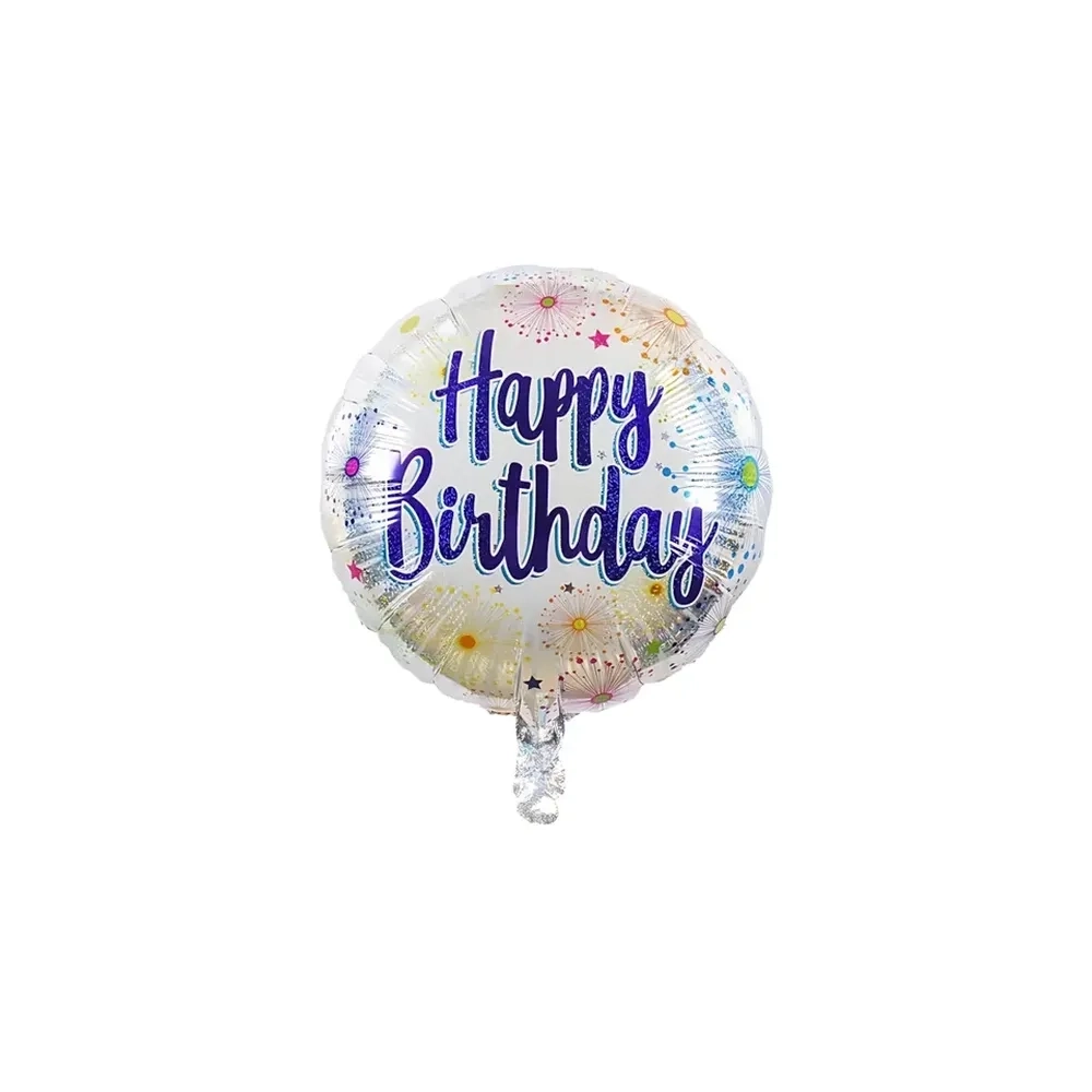 Palloncino Happy Birthday Ologr. Fuochi standard shape 18" (45cm) in mylar, 1pz.