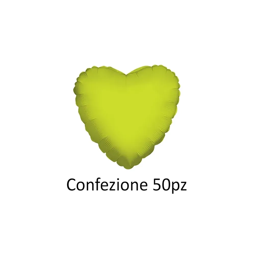 Palloncini cuore Verde Lime standard shape 18" (45cm) in mylar, 50pz.