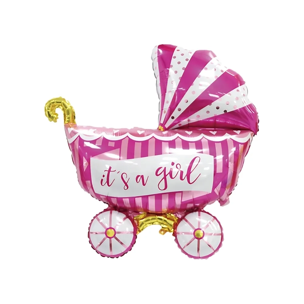Palloncino Carrozzina rosa con testo It's a Girl super shape 38" (96cm) in mylar, 1pz.