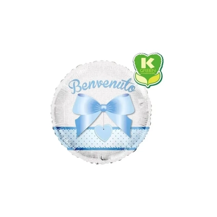Palloncino Celeste con scitta Benvenuto standard shape 18" (45cm) in mylar, 1pz.