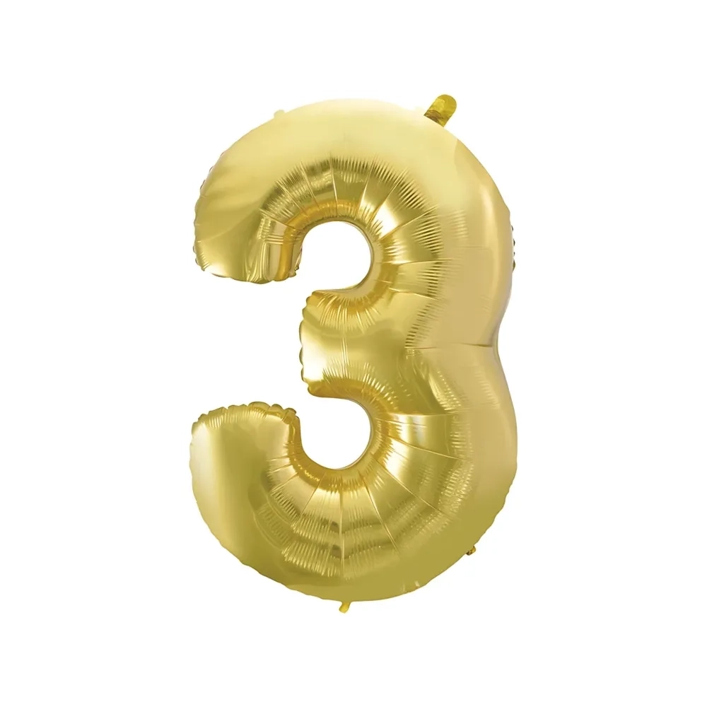 Palloncino numero 3 Champagne con valvola super shape 40" (101cm) in mylar, 1pz.