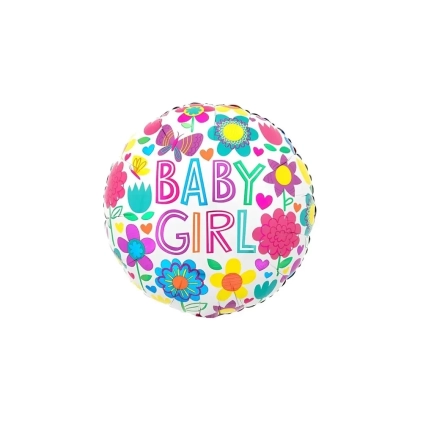 Palloncino Baby Girl Floreale con Farfalle 18" (45cm) in mylar, 1pz.