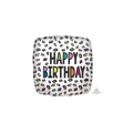 Palloncino quadrato Happy Birthday Leopardato Multicolor standard shape 18" (45cm) in mylar, 1pz.