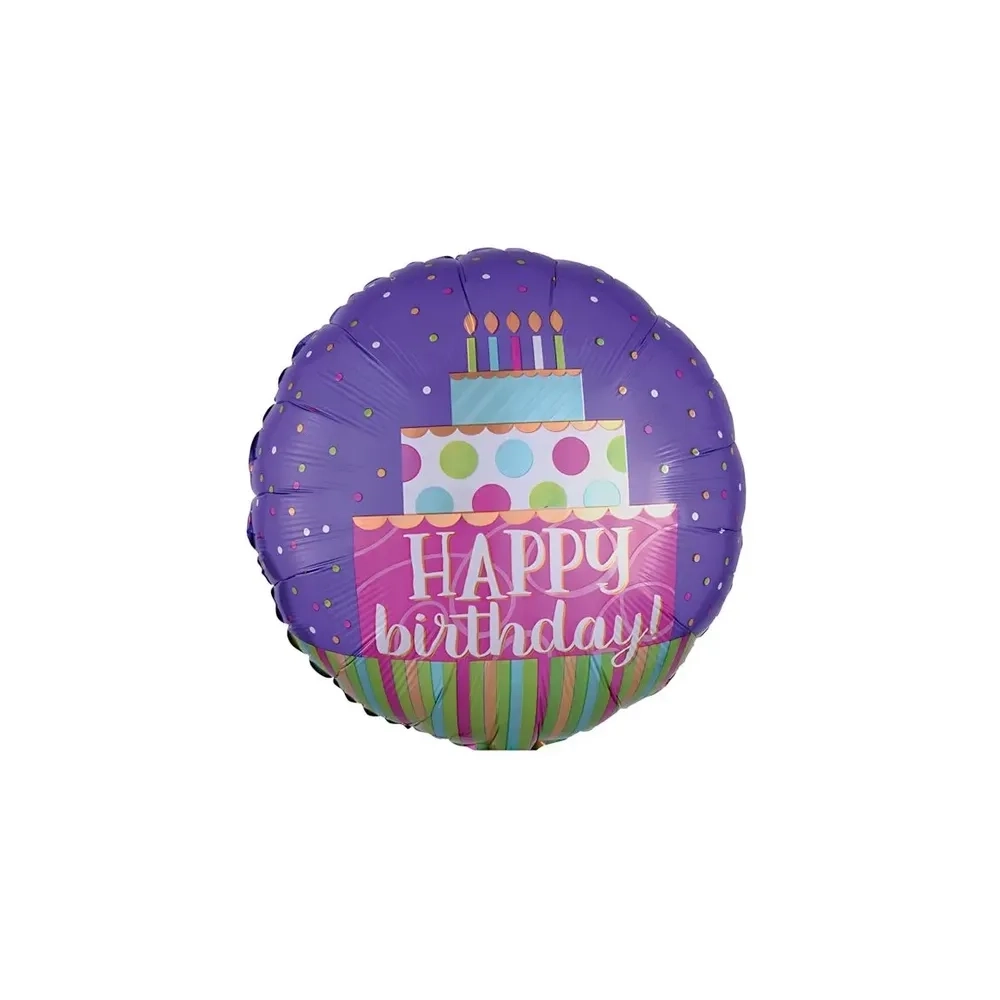 Palloncino Happy Birthday Torta e Pois standard shape 18" (45cm) in mylar, 1pz.