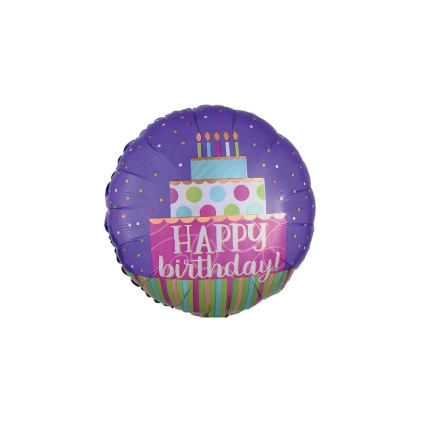 Palloncino Happy Birthday Torta e Pois standard shape 18" (45cm) in mylar, 1pz.