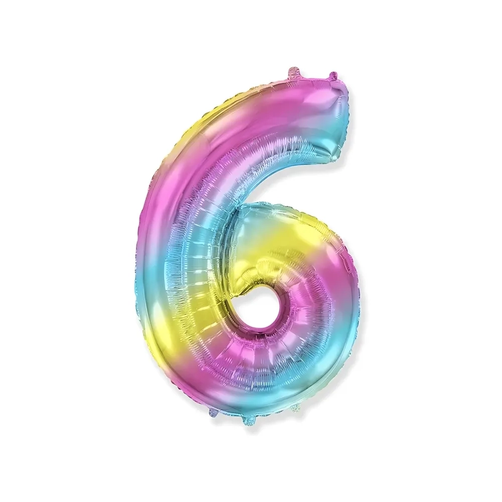 Palloncino numero 6 Multicolor Gradient super shape 40" (101cm) in mylar, 1pz.