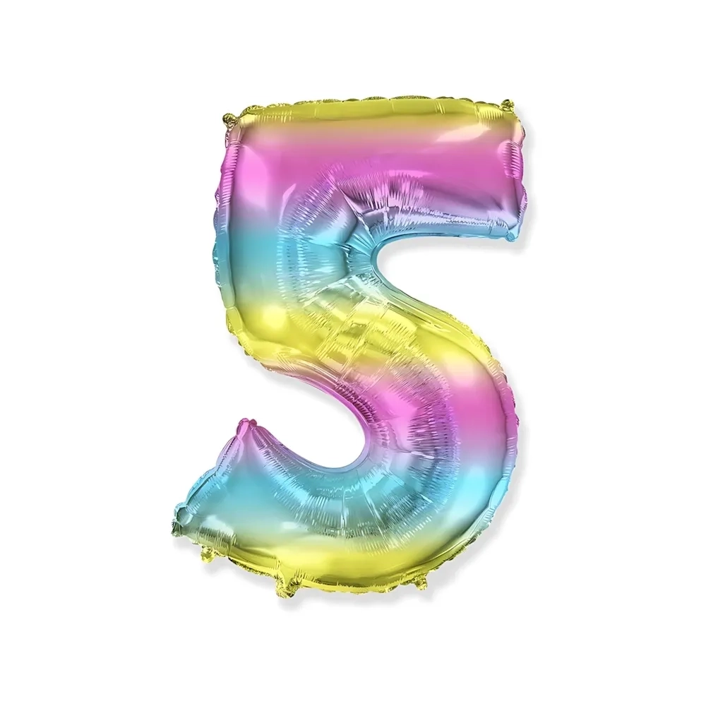 Palloncino numero 5 Multicolor Gradient super shape 40" (101cm) in mylar, 1pz.
