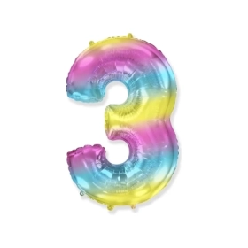 Palloncino numero 3 Multicolor Gradient super shape 40" (101cm) in mylar, 1pz.