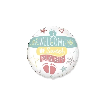 Palloncino Welcome Sweet Baby standard shape 18" (45cm) in mylar, 1pz.