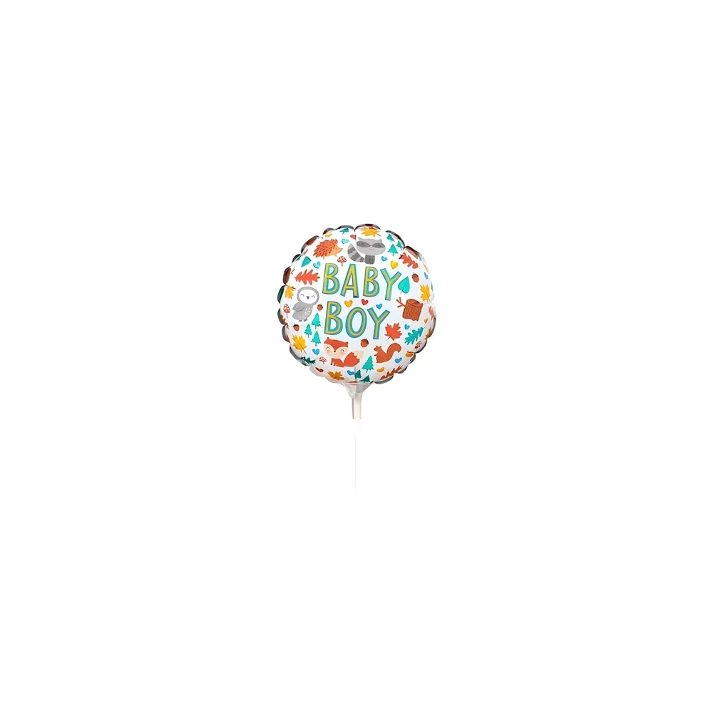 Palloncini Baby Boy Mondo del Bosco mini shape 9" (22cm) in mylar, 5pz.