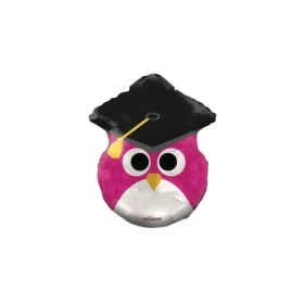 Palloncino Gufo Rosa con Tocco Nero Laurea standard shape 18" (45cm) in mylar, 1pz.