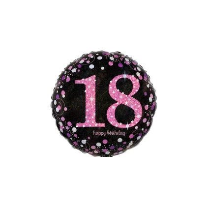 Palloncino Happy Birthday 18 rosa e nero olografico standard shape 18" (45cm) in mylar, 1pz.