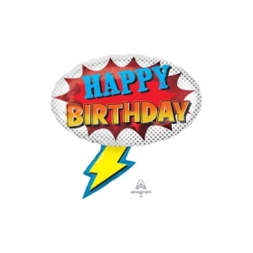 Palloncino Super Hero Happy Birthday super shape 27" (68cm) in mylar, 1pz.