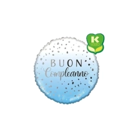 Palloncino Buon Compleanno Celeste con Drops standard shape 18" (45cm) in mylar, 1pz.