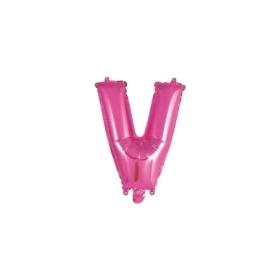 Palloncino Lettera V fucsia mini shape 14" (35cm) in mylar, 1pz.