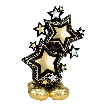Palloncino Stelle Nero e Oro Cluster airloonz 59" (149cm) in mylar, 1pz.
