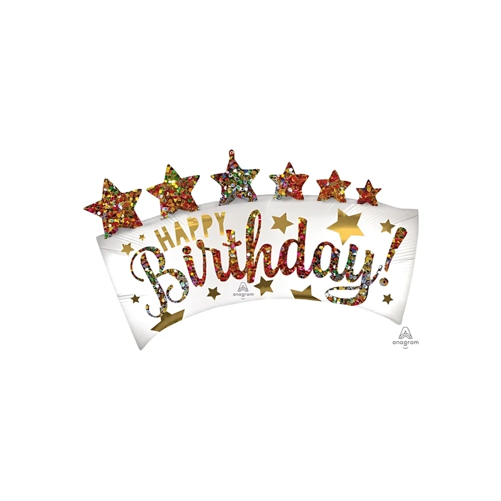Palloncino Banner Happy Birthday Glitter super shape 35" (88cm) in mylar, 1pz.