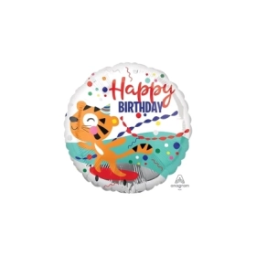 Palloncino Tigre Happy Birthday standard shape 18" (45cm) in mylar, 1pz.