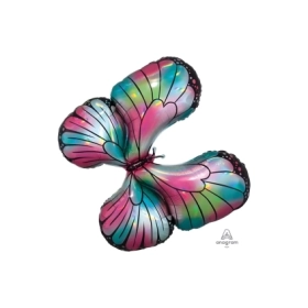 Palloncino Farfalla iridescente acquamarina e rosa super shape 30" (76cm) in mylar, 1pz.