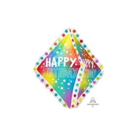 Palloncino Romboidale Happy Birthday Ruffle super shape 27" (68cm) in mylar, 1pz.