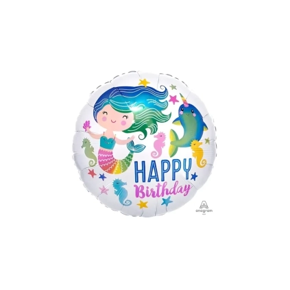 Palloncino Oceanoato Happy Birthday standard shape 18" (45cm) in mylar, 1pz.