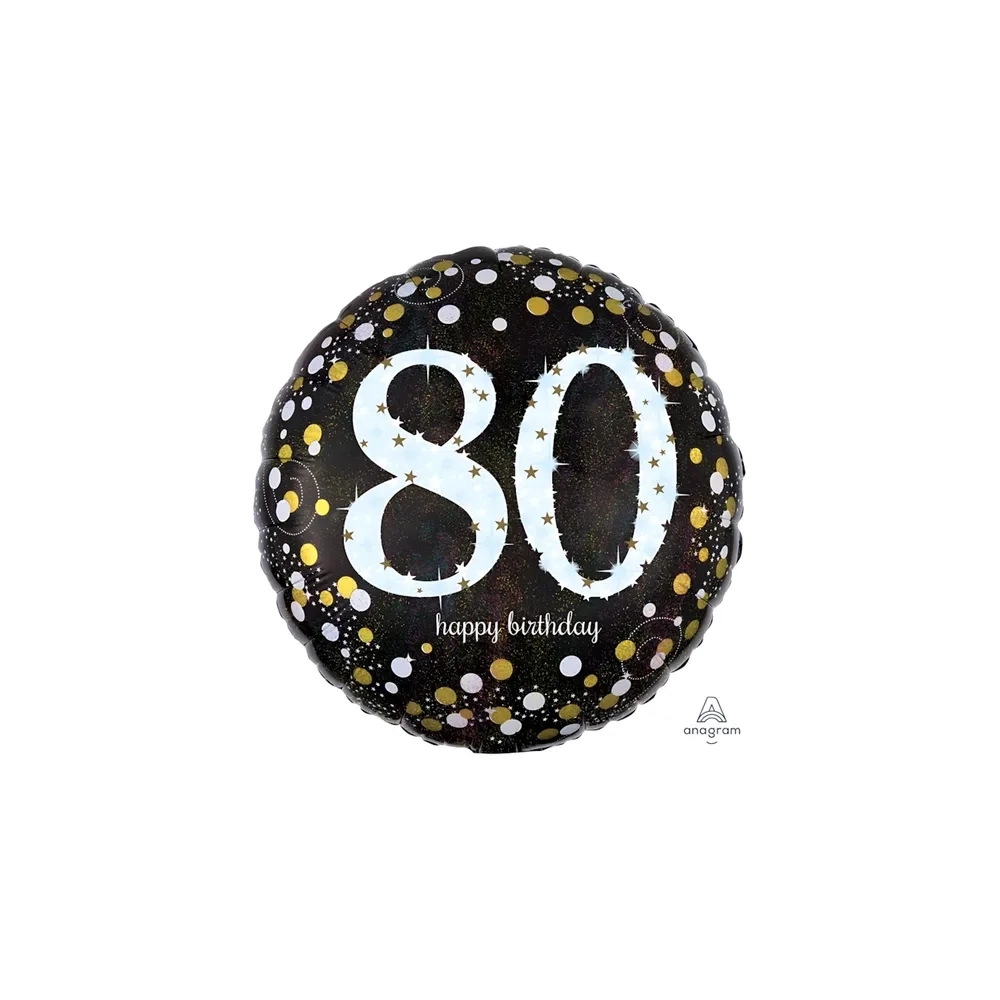 Palloncino Happy Birthday 80 Anni Scintillante standard shape 18" (45cm) in mylar, 1pz.