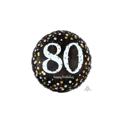 Palloncino Happy Birthday 80 Anni Scintillante standard shape 18" (45cm) in mylar, 1pz.