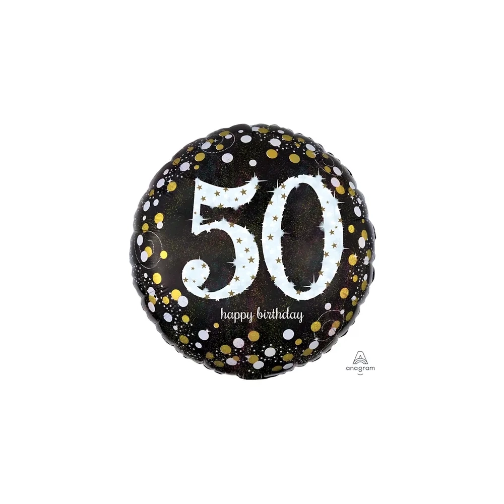 Palloncino Happy Birthday 50 Anni scintillante standard shape 18" (45cm) in mylar, 1pz.