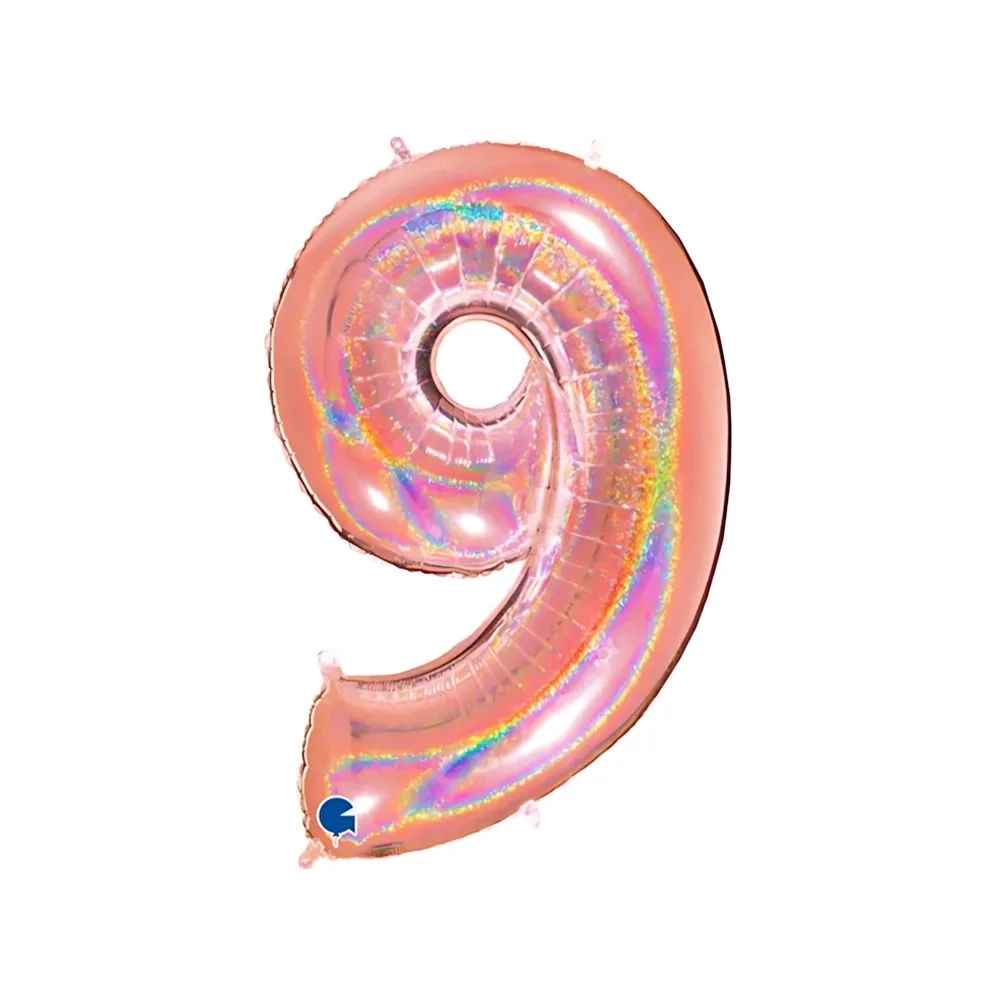 Palloncino numero 9 HoloGlitter Rosa Gold super shape 40" (101cm) in mylar, 1pz.